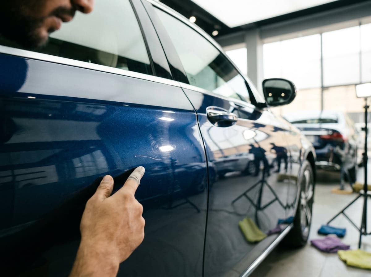 Freshly corrected car panel with clean reflections after scratch reduction.